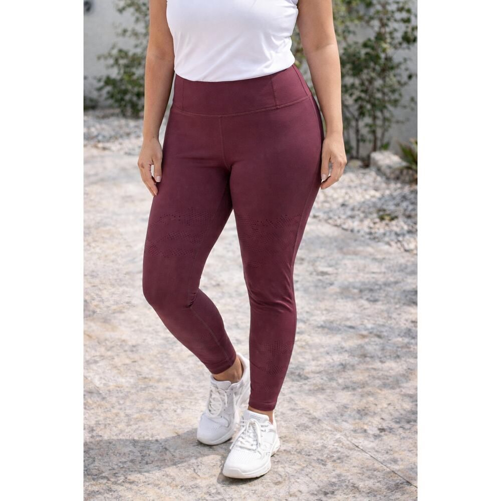 Athleta Burgundy 7/8 Laser Cut Leggings w/ Back Pocket Size S Active Athleisure